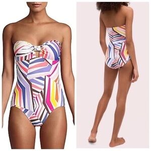 KATE SPADE Geobrella Molded Bandeau Strapless Striped One Piece Swimsuit